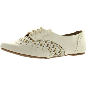 Not Rated tan lace up weave ballerina flats